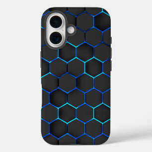 Black hexagons on blue light iPhone 16 case