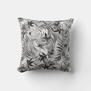 Black Hibiscus Hawaiian flower Pattern Tropical Th Cushion