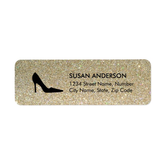Black High Heel Shoe Glitter Return Address Label (Front)