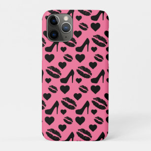 Black High Heels Kisses Lips Girly Makeup Hearts iPhone 11 Pro Case
