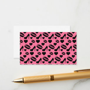 Black High Heels Kisses Lips Girly Makeup Hearts Enclosure Card