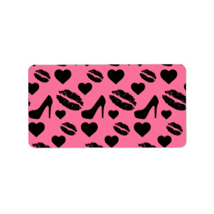 Black High Heels Kisses Lips Girly Makeup Hearts Label