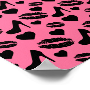 Black High Heels Kisses Lips Girly Makeup Hearts Poster