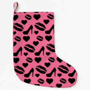 Black High Heels Kisses Lips Girly Makeup Hearts Small Christmas Stocking