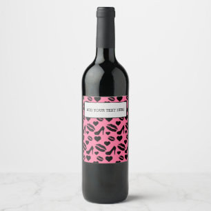 Black High Heels Kisses Lips Girly Makeup Hearts Wine Label