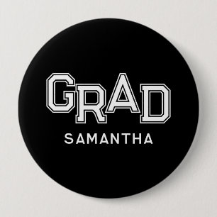 Black High School Grad Custom Name Graduation 10 Cm Round Badge