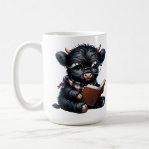 Black Highland Cow Reading A Book Coffee Mug