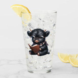 Black Highland Cow Reading A Book Glass