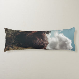 Black highland Scottish cow grazing vintage retro Body Cushion