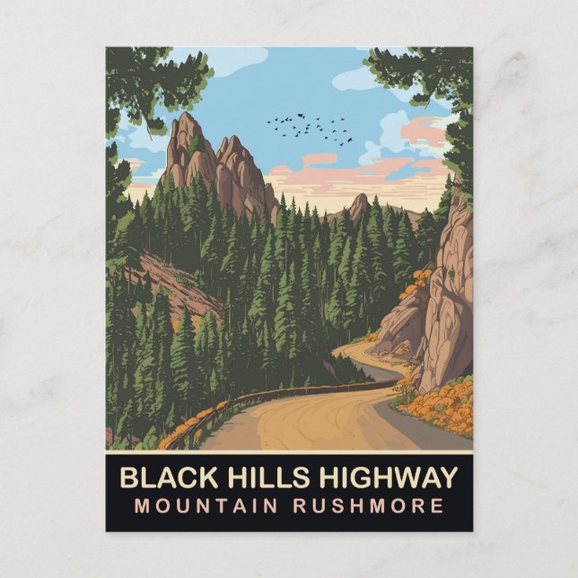 Black Hills Highway, Mount Rushmore, SD, Travel Postcard (Front)