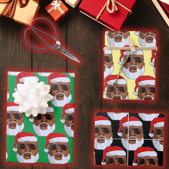 Black hip hop Santa Claus African American Xmas Wrapping Paper Sheet (Creator Uploaded)