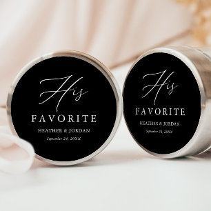 Black His Favourite Wedding Treat Box Classic Round Sticker