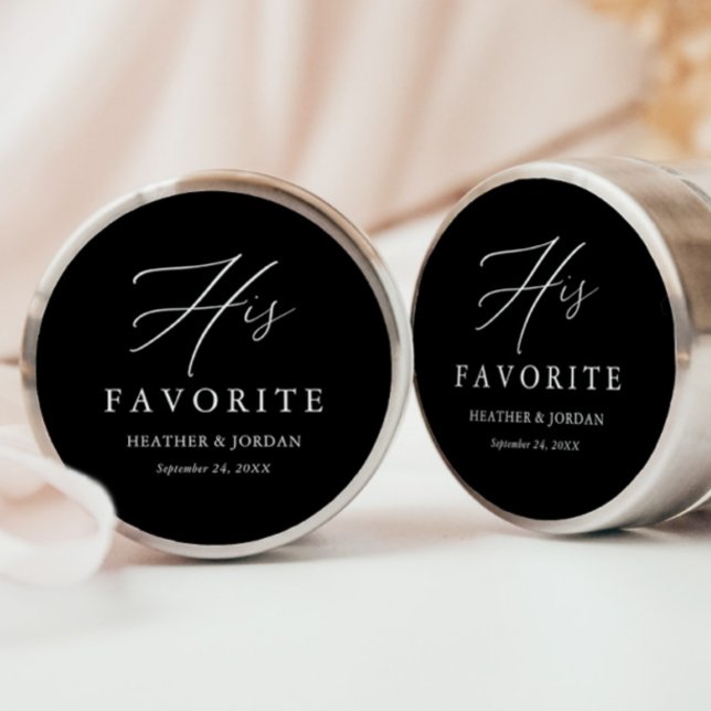  Black His Favourite Wedding Treat Box Classic Round Sticker (Creator Uploaded)