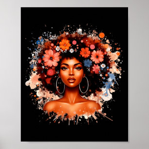 Black History Afro Hair Flower Girl Women Juneteen Poster