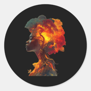 Black History Afro Woman Tree Roots Nature Art Her Classic Round Sticker