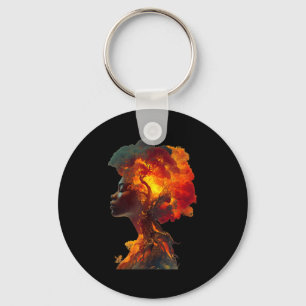 Black History Afro Woman Tree Roots Nature Art Her Key Ring