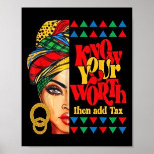Black History Girl Gift Know Your Worth Then Add T Poster