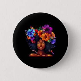 Black History Girl Women Afro Flower Hair Juneteen 6 Cm Round Badge