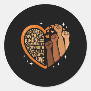 Black History Heart Fists Diversity Equity Melanin Classic Round Sticker