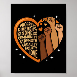 Black History Heart Fists Diversity Equity Melanin Poster