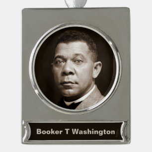 Black History Icon: Booker T Washington, Portrait Silver Plated Banner Ornament
