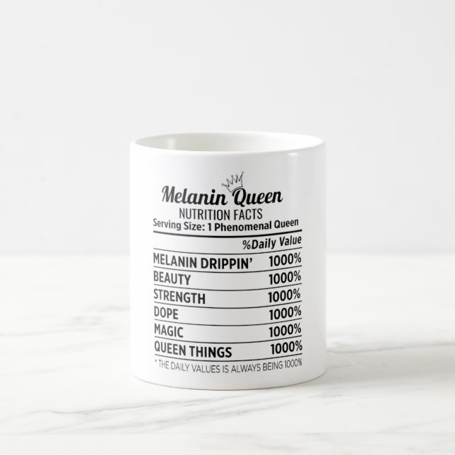 Black History Melanin Queen Nutrition Facts Mug (Center)