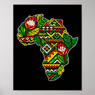 Black History Month Africa Map Kente Tril Floral A Poster