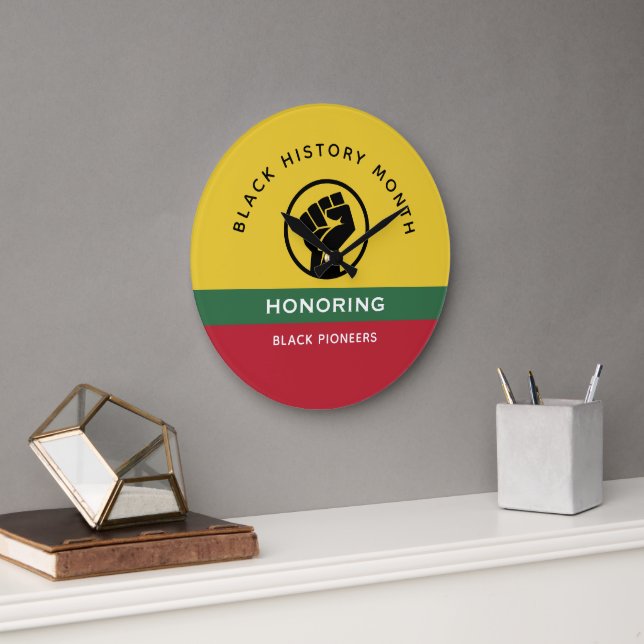 Black History Month African American Curved Text Large Clock (Office)