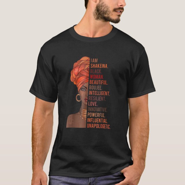 Black History Month  African I Am Shakeina Black W T-Shirt (Front)