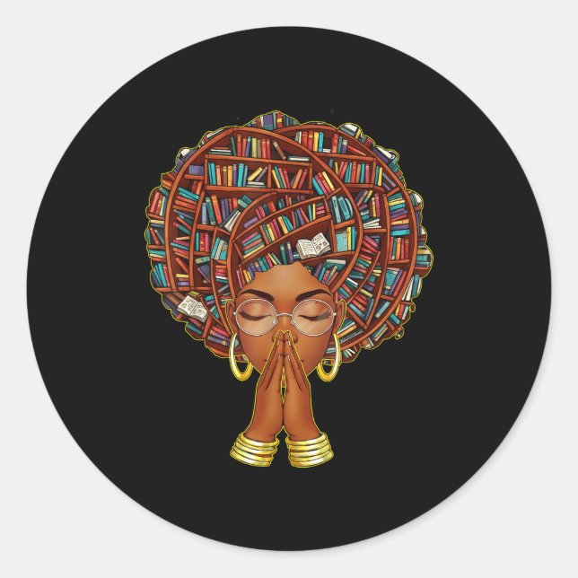 Black History Month Afro Book Lover Women Girls Li Classic Round Sticker (Front)