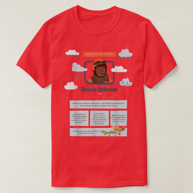 Black History Month Bessie Coleman Pilot  T-Shirt (Design Front)