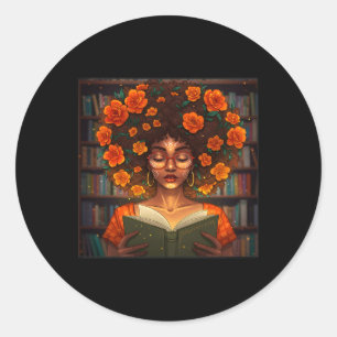 Black History Month Black Afro Girl Women Book Lov Classic Round Sticker