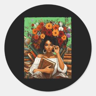 Black History Month Black Afro Girl Women Book Lov Classic Round Sticker