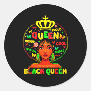 Black History Month Black Queen Afro Melanin Girl Classic Round Sticker