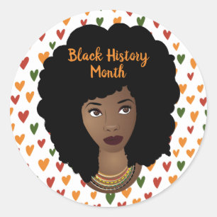 Black History Month, Black Woman, Hearts Classic Round Sticker