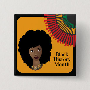 Black History Month, Black Woman, Rays of Sun 15 Cm Square Badge