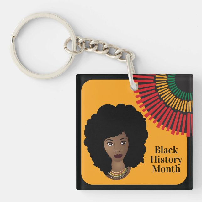 Black History Month, Black Woman, Rays of Sun  Key Ring (Front)