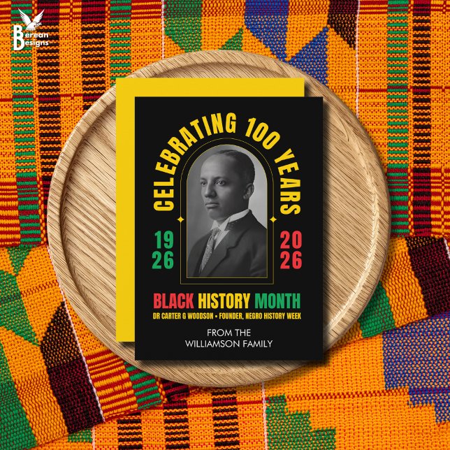 BLACK HISTORY MONTH CENTENNIAL 100 Years BHM Holiday Card (BLACK HISTORY MONTH CENTENNIAL flat card to celebrate BHM centenary. Ideal souvenir card.)