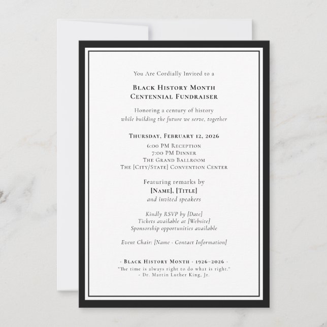 Black History Month Centennial Formal Fundraiser Invitation (Front)