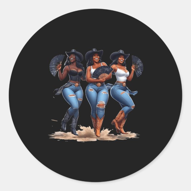 Black History Month Cowgirl Western Afro Black Wom Classic Round Sticker (Front)
