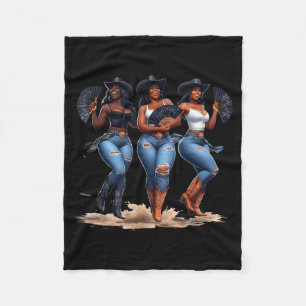 Black History Month Cowgirl Western Afro Black Wom Fleece Blanket