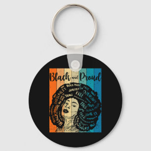 Black History Month Feb Tee, Black And Proud Afro  Key Ring