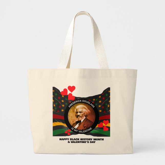 Black History Month FREDERICK DOUGLASS Valentine Large Tote Bag (Front)