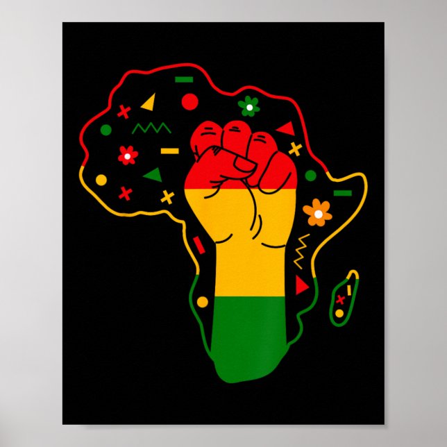 Black History Month Juneteenth Map Hand Fist Afric Poster (Front)