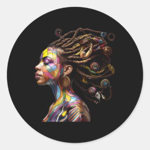 Black History Month Loc'd Hair Art Black Queen Afr Classic Round Sticker