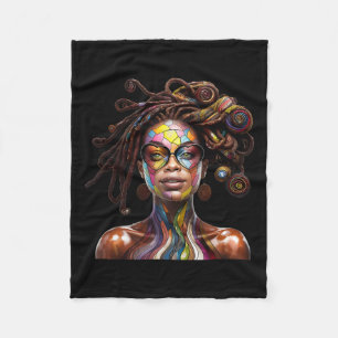 Black History Month Loc'd Hair Art Black Queen Afr Fleece Blanket
