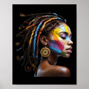 Black History Month Loc'd Hair Art Black Queen Afr Poster