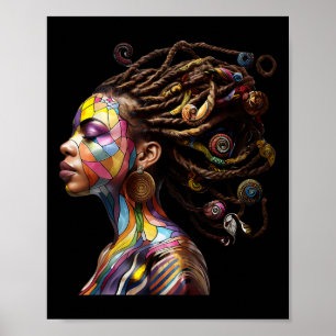 Black History Month Loc'd Hair Art Black Queen Afr Poster