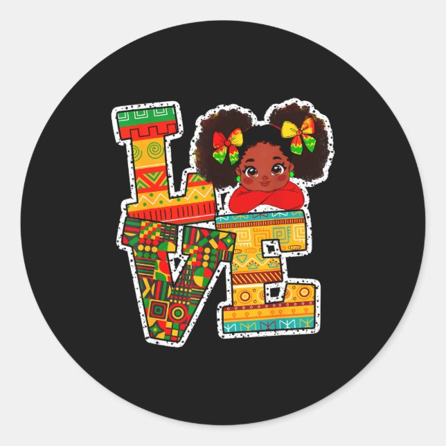 Black History Month Love Afro Toddler Girls Americ Classic Round Sticker (Front)