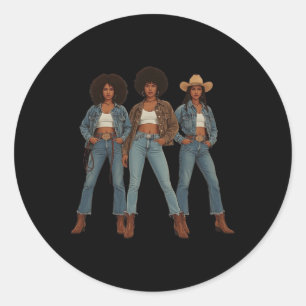 Black History Month Melanin Cowgirl Swag Western R Classic Round Sticker